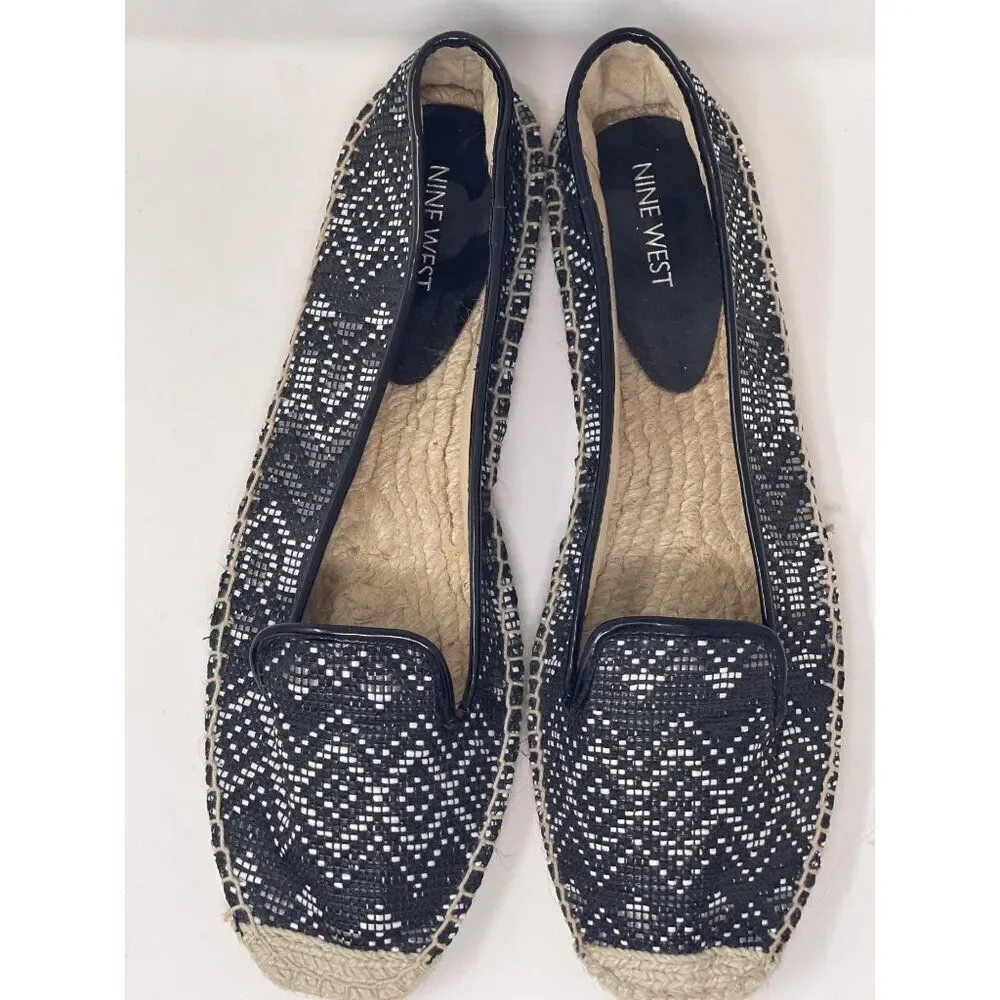 Nine West NWBeachinit Espadrille Flats 11M Black & White Pattern Textile Upper
